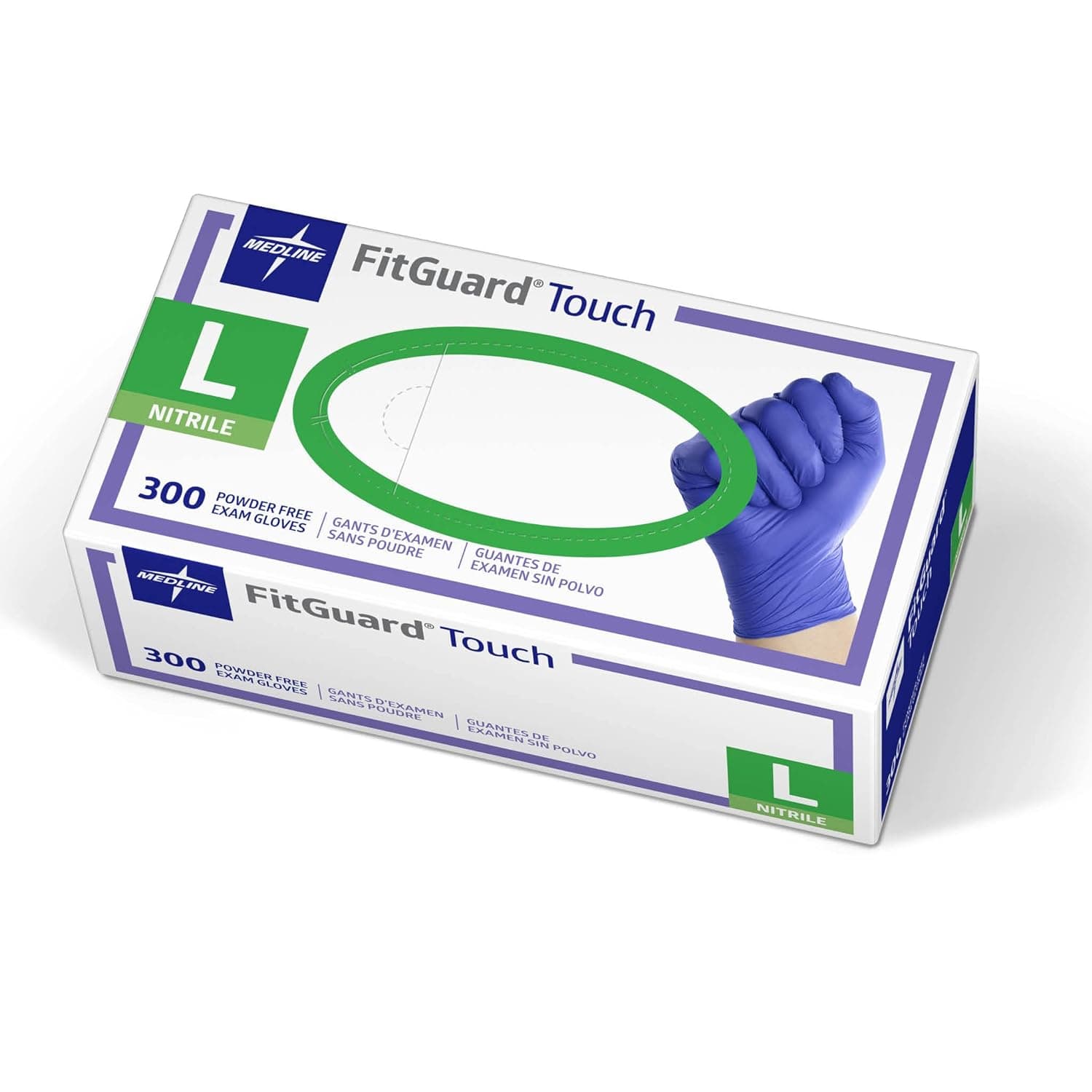 Medline FitGuard Touch Guantes de examen de nitrilo, 300 unidades, grandes, sin polvo, desechables, no fabricados con látex de caucho natural, excelente sentido del tacto para tareas médicas, duraderos para tareas domésticas