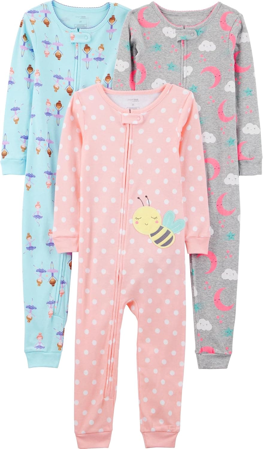 Simple Joys by Carter's Babys' Paquete de 3 pijamas de algodón sin pies y ajuste ceñido
