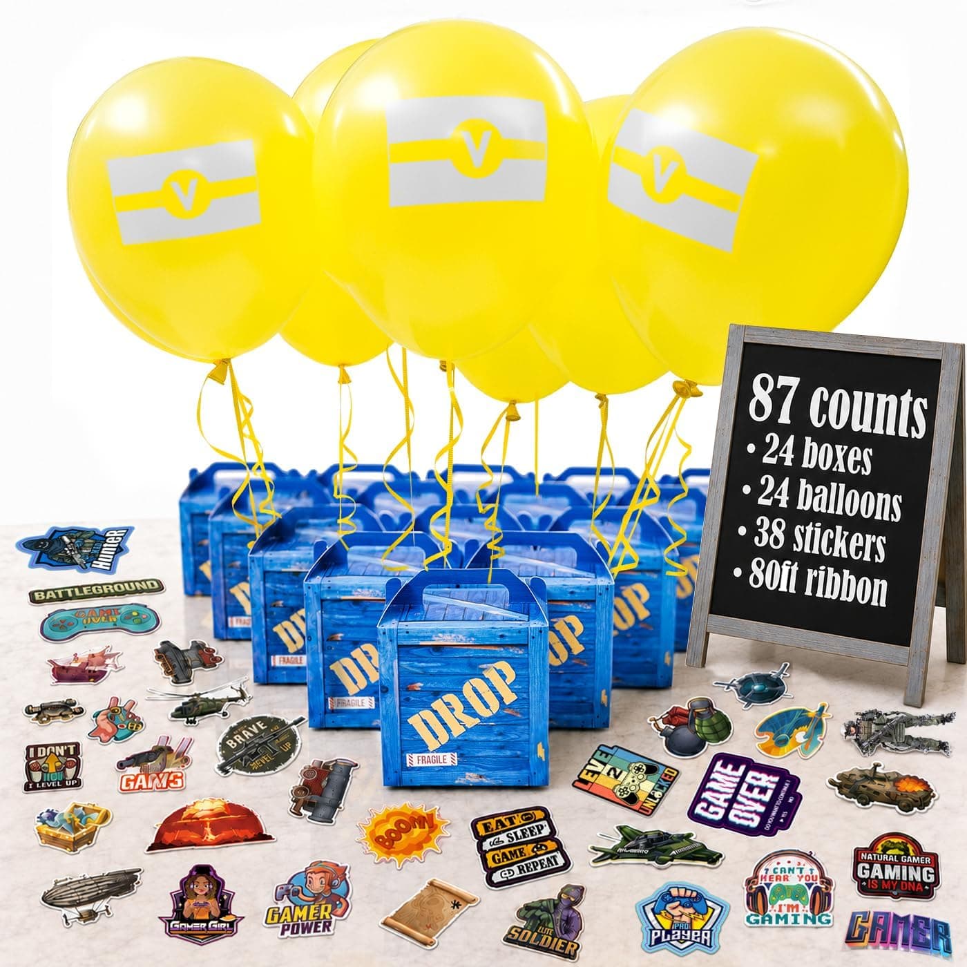 Favores de fiesta de caja de botín de suministros militares de fiesta de juego. Bolsas de regalo y decoración, actividades de cumpleaños con temática de juegos y artículos para fiestas