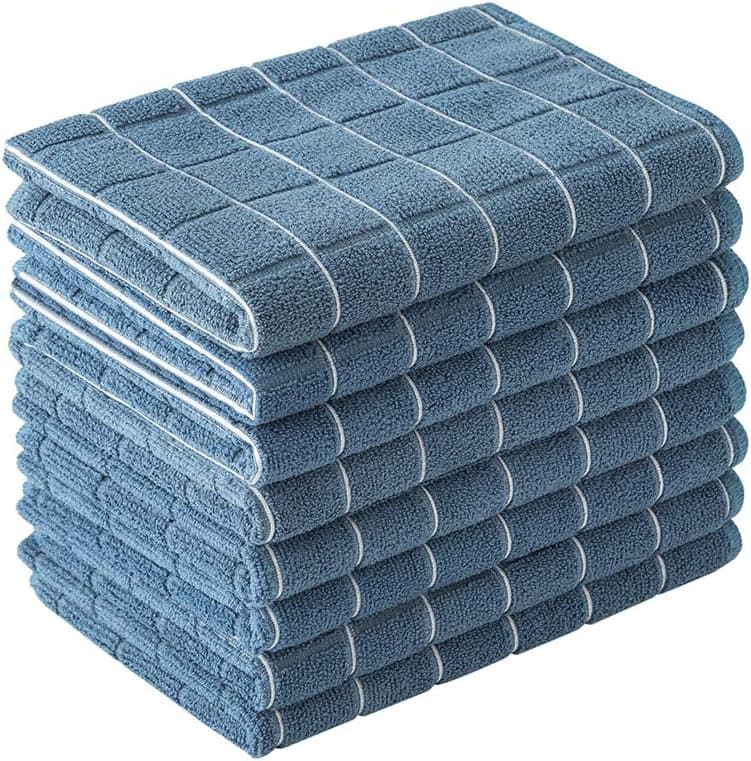 Toallas de microfibra para platos – Toallas de cocina suaves, súper absorbentes y sin pelusas – Paquete de 8 (colores azules con diseño de celosía) – 26 x 18 pulgadas