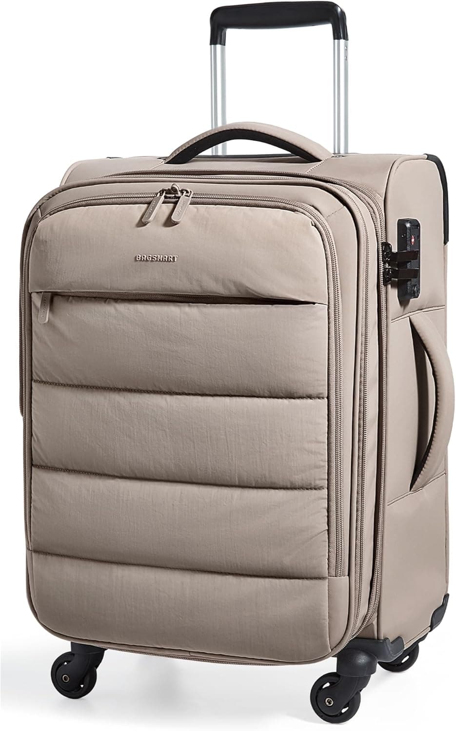 BAGSMART 20 Inch Soft Carry On Suitcase with Wheels, Camel | Airline approved lightweight luggage with PVC wet/dry organization pockets, smooth spinner wheels for short trip travel