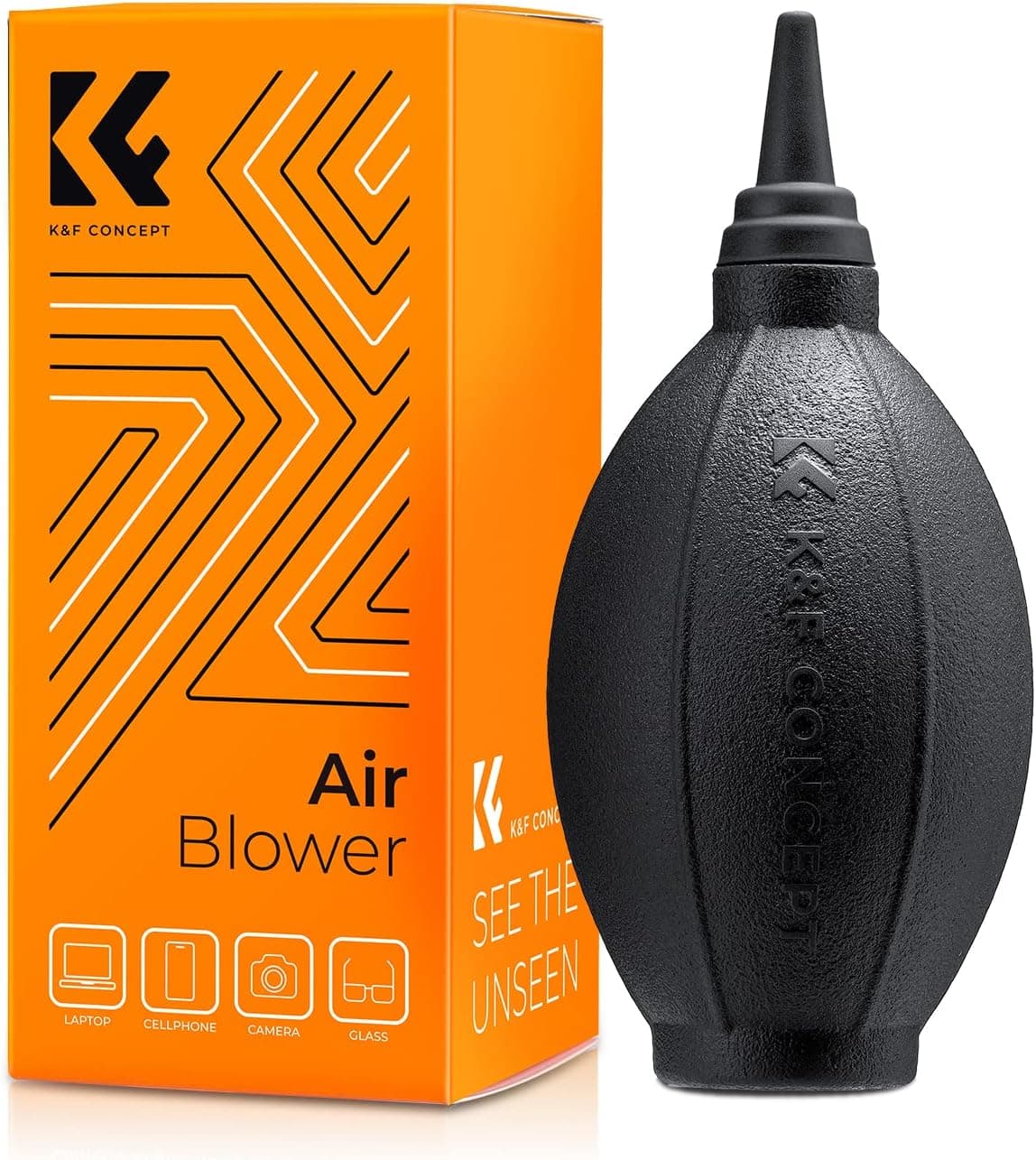 Soplador de aire de punta suave K&F CONCEPT, soplador de lentes para cámaras digitales, DSLR y SLR | Fuerte flujo de aire y silicona segura, portátil, compacto y cómodo, antiarañazos, para limpiar lentes de cámara digital con sensor LCD, MB01