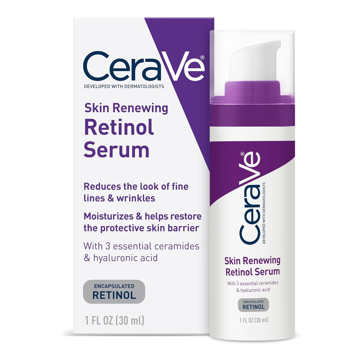 Suero de retinol CeraVe para la cara con niacinamida y ácido hialurónico, 1 oz