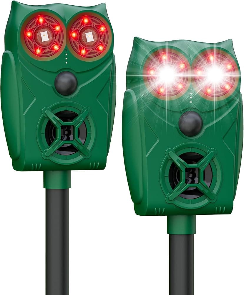 Paquete de 2 repelentes de animales ultrasónicos solares con sensor de movimiento, dispositivos repelentes de ciervos con luz LED, repelente de gatos impermeable al aire libre, disuasivo de perros para jardín para repeler mapaches, ardillas y zorros