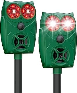 Paquete de 2 repelentes de animales ultrasónicos solares con sensor de movimiento, dispositivos repelentes de ciervos con luz LED, repelente de gatos impermeable al aire libre, disuasivo de perros para jardín para repeler mapaches, ardillas y zorros