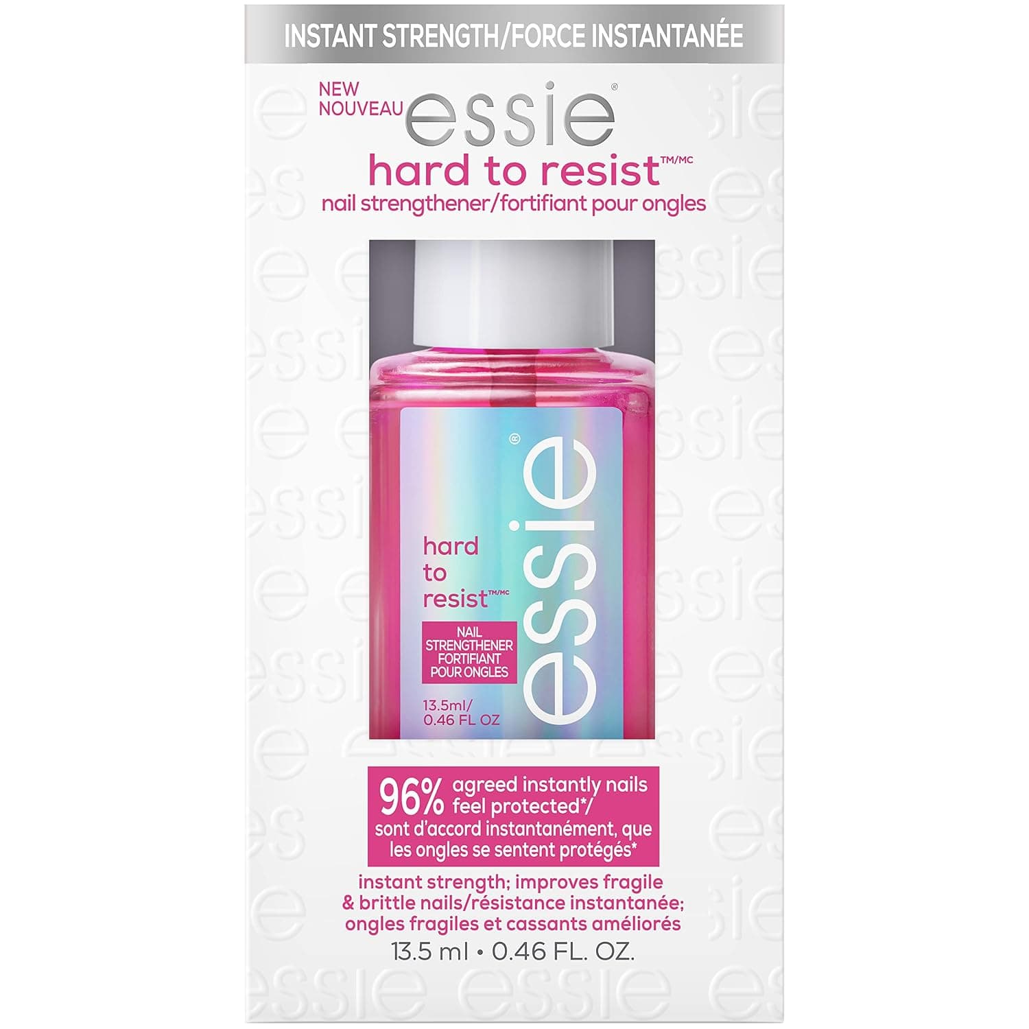 essie Nail Care, 8-Free Vegan, fortalecedor de uñas difícil de resistir, resplandor y brillo, tinte rosa, 0.46 fl oz