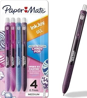 Bolígrafos de gel Paper Mate InkJoy, edición especial Candy Pop, punta media (0,7 mm), retráctiles, colores surtidos, 4 unidades - Suministros de oficina divertidos, escritura, diario