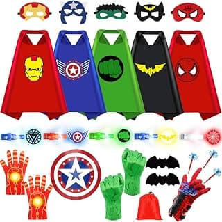 IVENRXIU Superhero Capes with Masks, Bag,Exclusive Props for Kids Ages 3-12 | Web Shooters,Shield,Finger Light,Gloves for Enjoy Role-play Fun with Friends for Halloween, Christmas, Party,Outdoor Activity