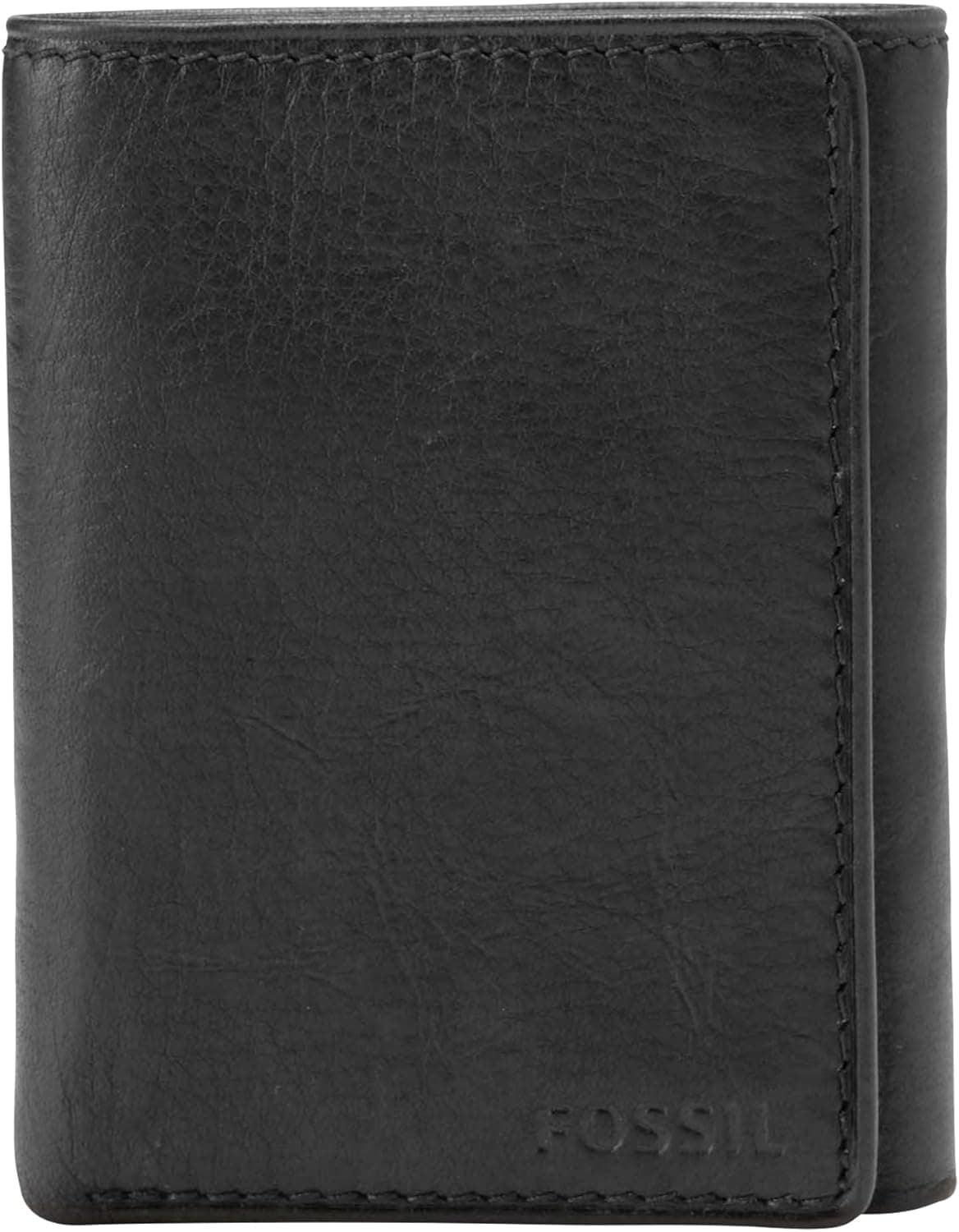 Fossil Ingram - Cartera de piel con ventana para identificación, triple pliegue para hombre, color negro