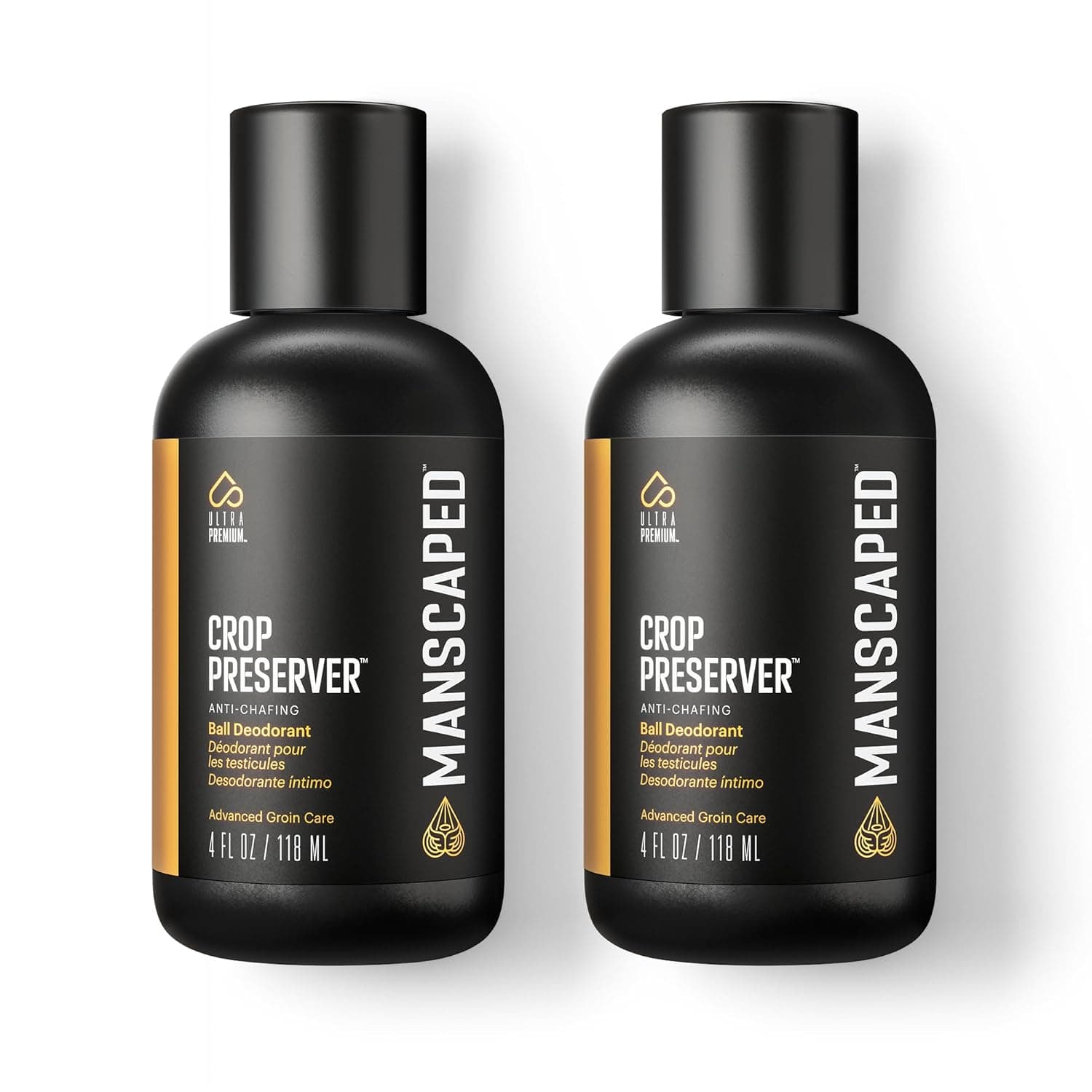MANSCAPED® The Crop Preserver®, desodorante en bola para hombres, humectante de higiene para el cuidado masculino, protección anti-rozaduras en la ingle con aloe vera refrescante, aroma Refined®, 4 oz (paquete de 2)