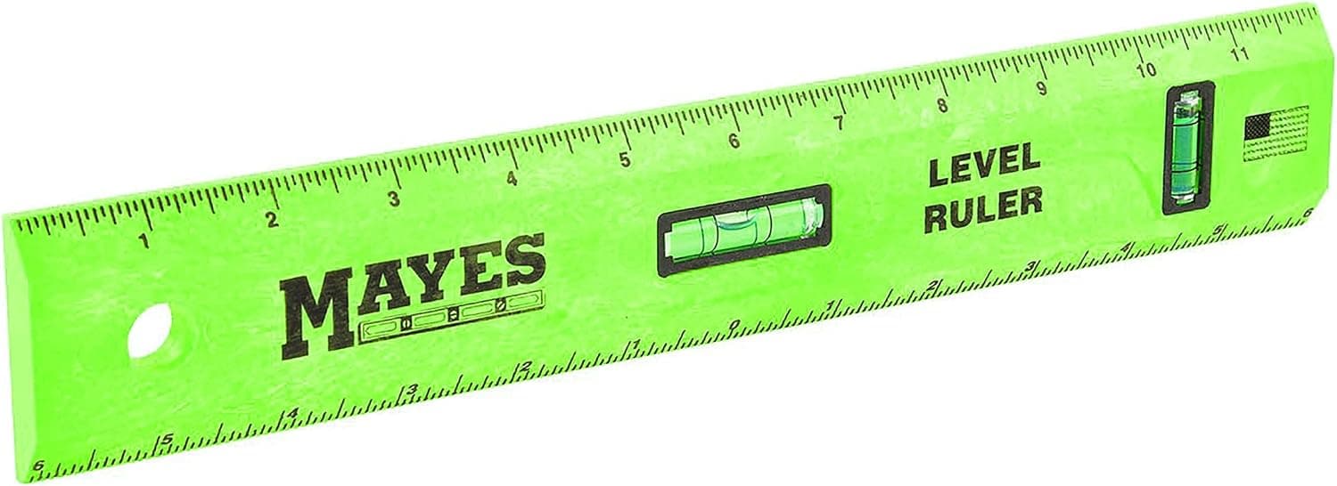 10742 Polystyrene Level Ruler 12", Precision Measuring and Leveling Tool, Plumb and Level Vials with SAE and Center-Finding Scale, for Framing, Hanging, Made in the USA