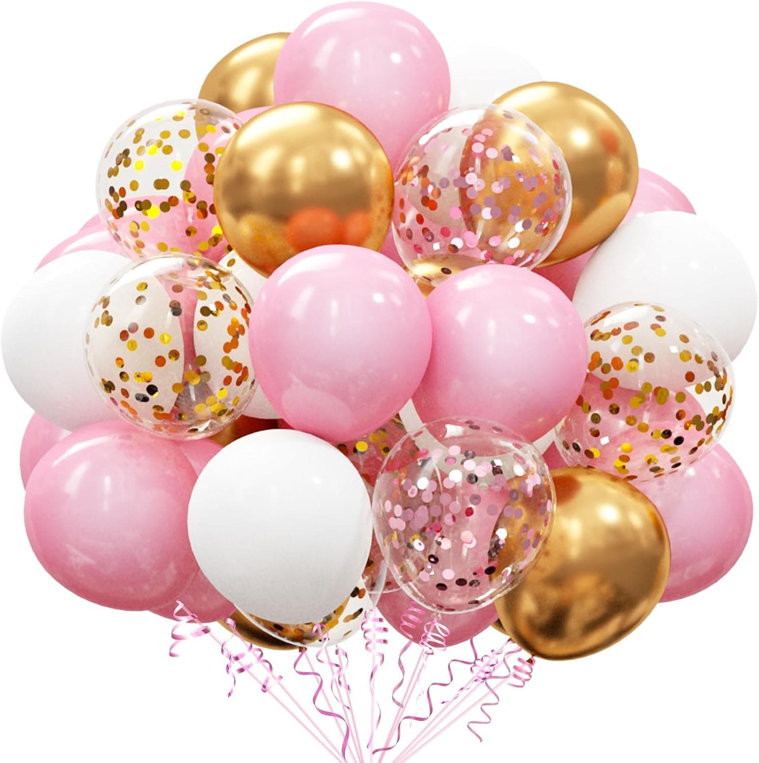 60Pcs Pink Gold Confetti Latex Balloons Kit, 12 Inch Pink White Gold Helium Mother's Day Balloons Party Supplies for Confession Proposal Wedding Girl Birthday Baby Shower Party Decoration
