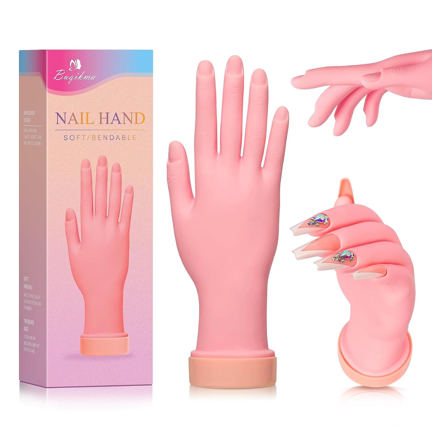 Buqikma Modelo de mano de silicona falsa de práctica flexible para uñas acrílicas | Mano de maniquí para uñas, mano de manicura falsa, mano de maniquí para practicar uñas para practicar uñas, punta de arte para principiantes