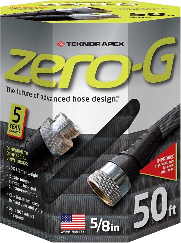 5/8" x 50ft zero-G Lightweight Garden Hose, Kink Free Garden Hose, Teknor Apex Water Hose