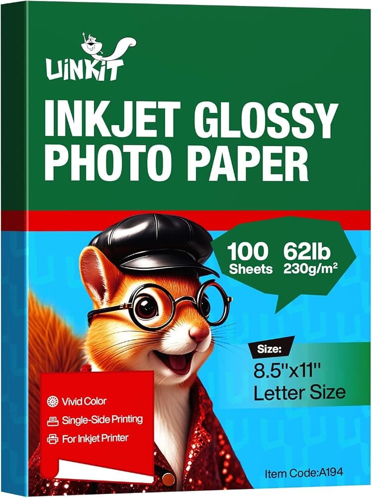 Uinkit 62lb Thick Glossy Inkjet Photo Paper, 8.5x11, 100 Sheets, 230gsm | 11.1mil single-sided, fast-dry paper for vivid photos, cards, menus, flyers, framing, gifts, crafts, and business printing.