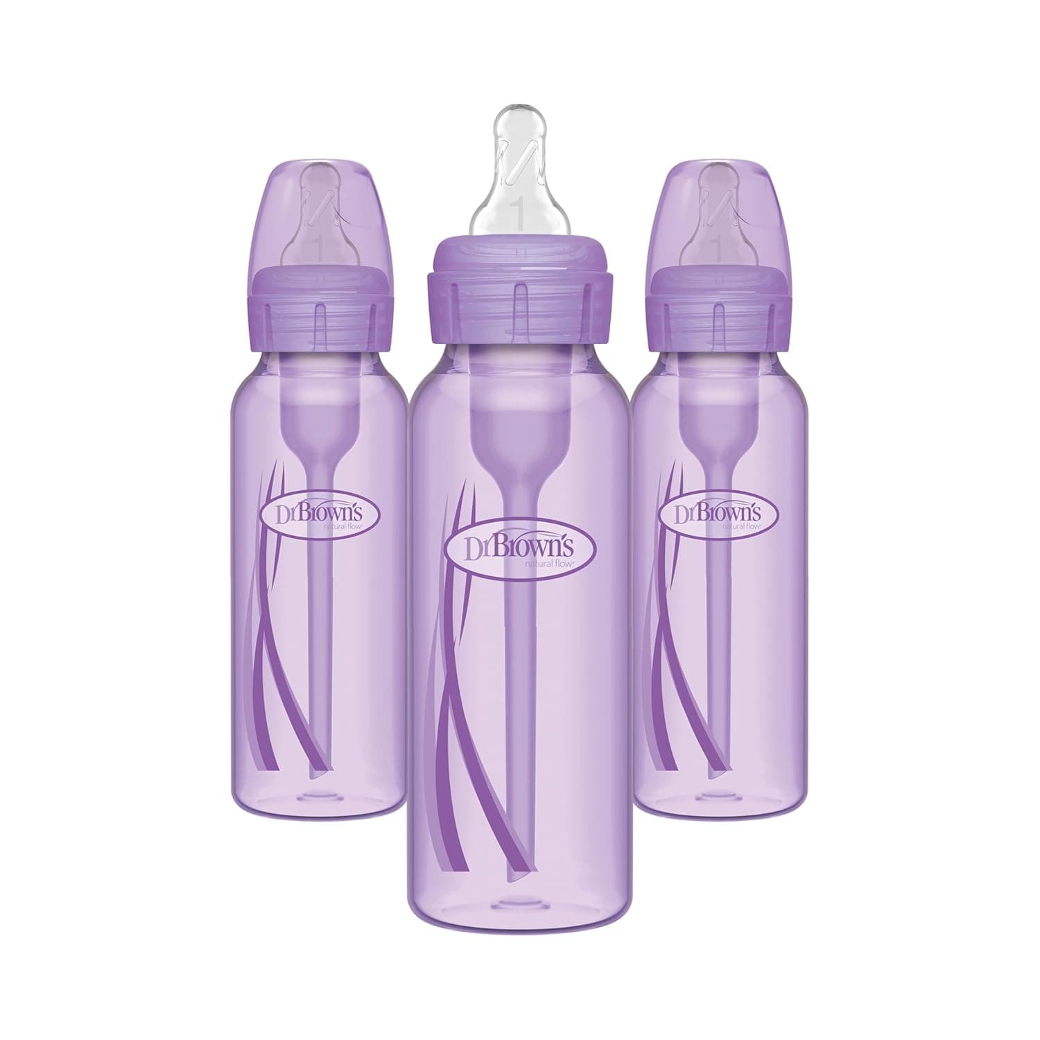 Dr. Brown's Opciones anticólicos+ biberones estrechos, tetina de nivel 1 de 0 m+ - biberón para reducir los cólicos (paquete de 3), morado 8 oz