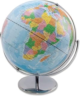 Globo terráqueo de escritorio de 12 pulgadas con océanos azules (30502) | Perfecto para aula, hogar u oficina | Relieve Topográfico Elevado | Base plateada de meridiano completo | 12 pulgadas de diámetro