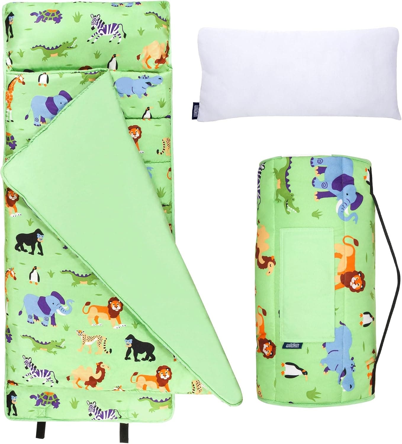 Wildkin Microfiber Nap Mat for Kids | 50 x 20 in all-in-one microfiber nap mat with attached blanket, removable pillow, roll-up straps and carry handle.
