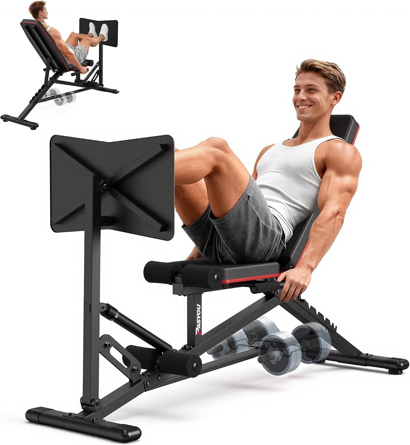 PASYOU Máquina de prensa de piernas, banco de pesas ajustable con extensión de piernas, capacidad de peso de 1300 libras, máquinas de prensa de piernas para gimnasio en casa, ejercicio de cuerpo completo, equipo de entrenamiento de piernas con soporte para mancuernas