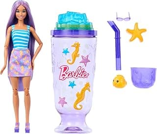 Pop Reveal Doll & Accessories, Pink Hair Sea Slushy Series | Fashion Doll & Pet, 8 Surprises Includes Sensory Slime, and Color Change Hair​​