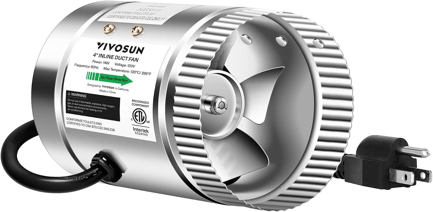 VIVOSUN Ventilador en línea de metal de 4 pulgadas, 100 CFM, extractor de aire para ventilación del hogar | Ventilador HVAC de bajo ruido para sótanos, baños, cocinas y áticos, velocidad no variable