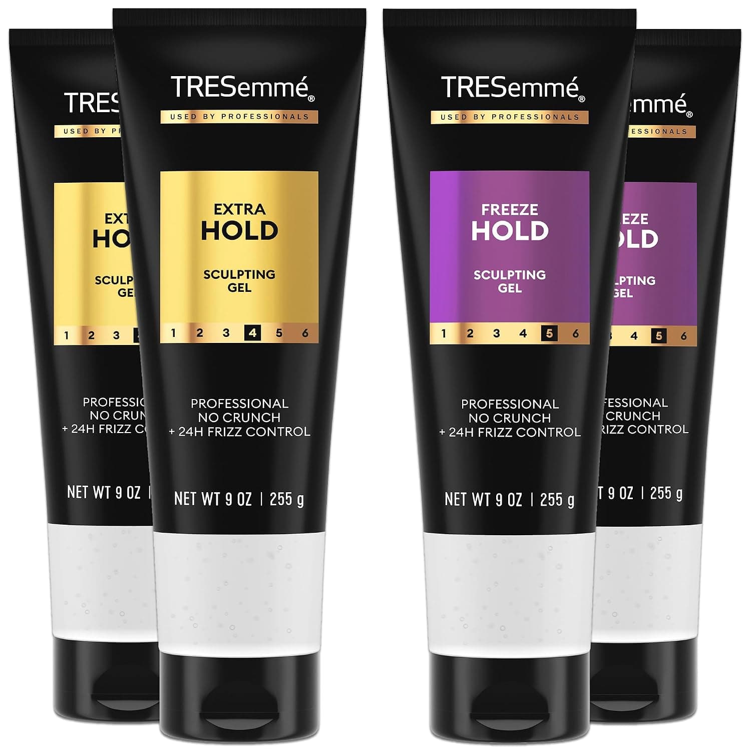 TRESemme Gel para el cabello con vitamina B, gel para el cabello de fijación extra, protege el cabello de los daños del secador de pelo, herramientas y electrodomésticos de peinado, productos para dar volumen al cabello con control del encrespamiento, 5 tubos - 9 oz. Ea.