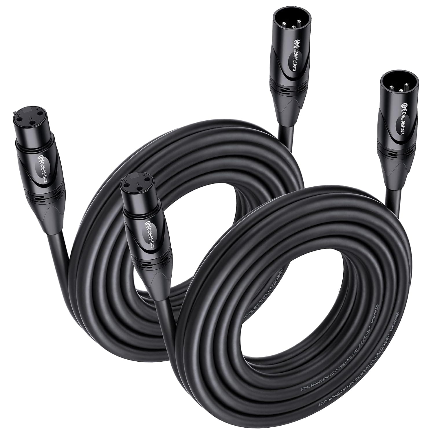 Cable Matters Paquete de 2 cables XLR a XLR premium, cable de micrófono, M-F, 20 pies | Cable de micrófono, macho a hembra, cobre libre de oxígeno (OFC) 21 AWG, negro
