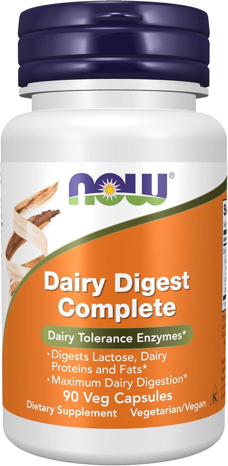 Suplementos de NOW Foods, digestión láctea completa, digiere lactosa, proteínas y grasas lácteas*, enzimas de tolerancia a los lácteos*, 90 cápsulas vegetales