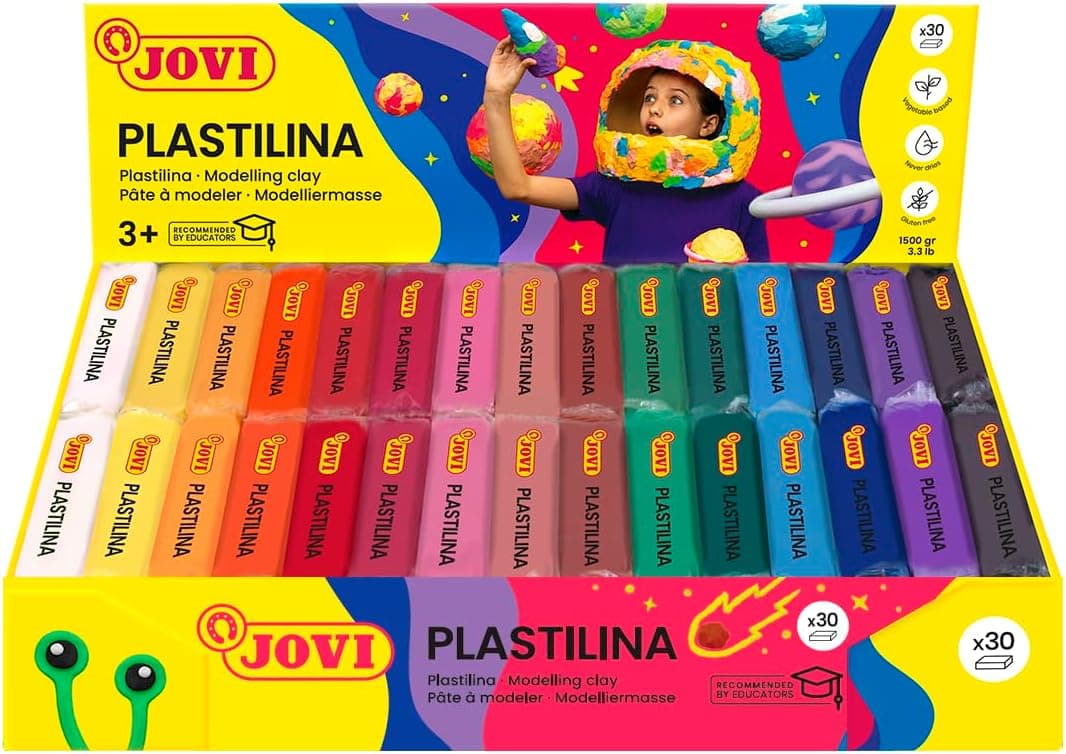 Jovi - Arcilla para modelar reutilizable y que no se endurece, 30 barras de 1,75 oz, 15 colores | No tóxico y sin gluten, para proyectos artísticos y artesanales, multicolor, base vegetal