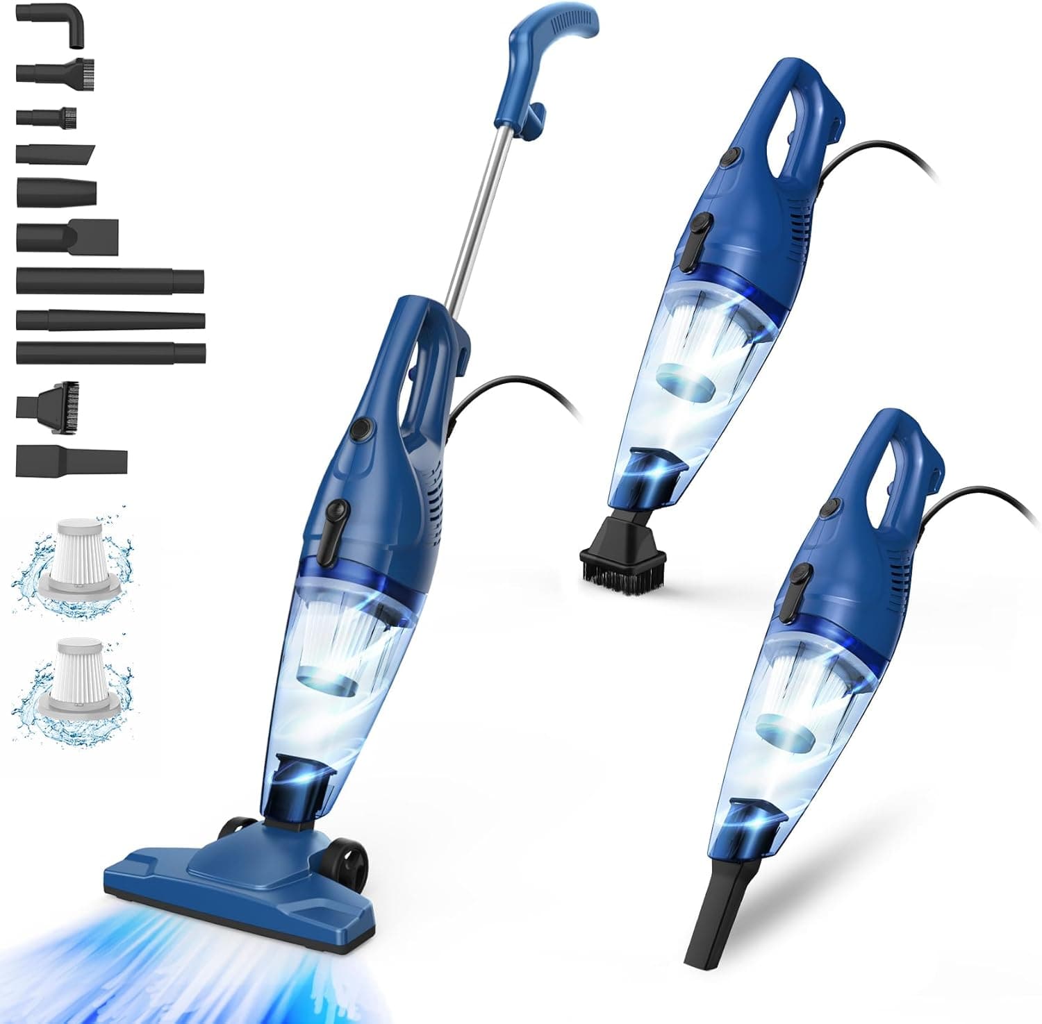 Aspiradora con cable, aspiradora pequeña 12 en 1 para el hogar, dormitorio | Aspiradora de mano ultraligera, motor de 400 W, succión de potencia de 15 Kpa, aspiradora con cable para pelo de mascotas, alfombras de pelo corto y suelos duros
