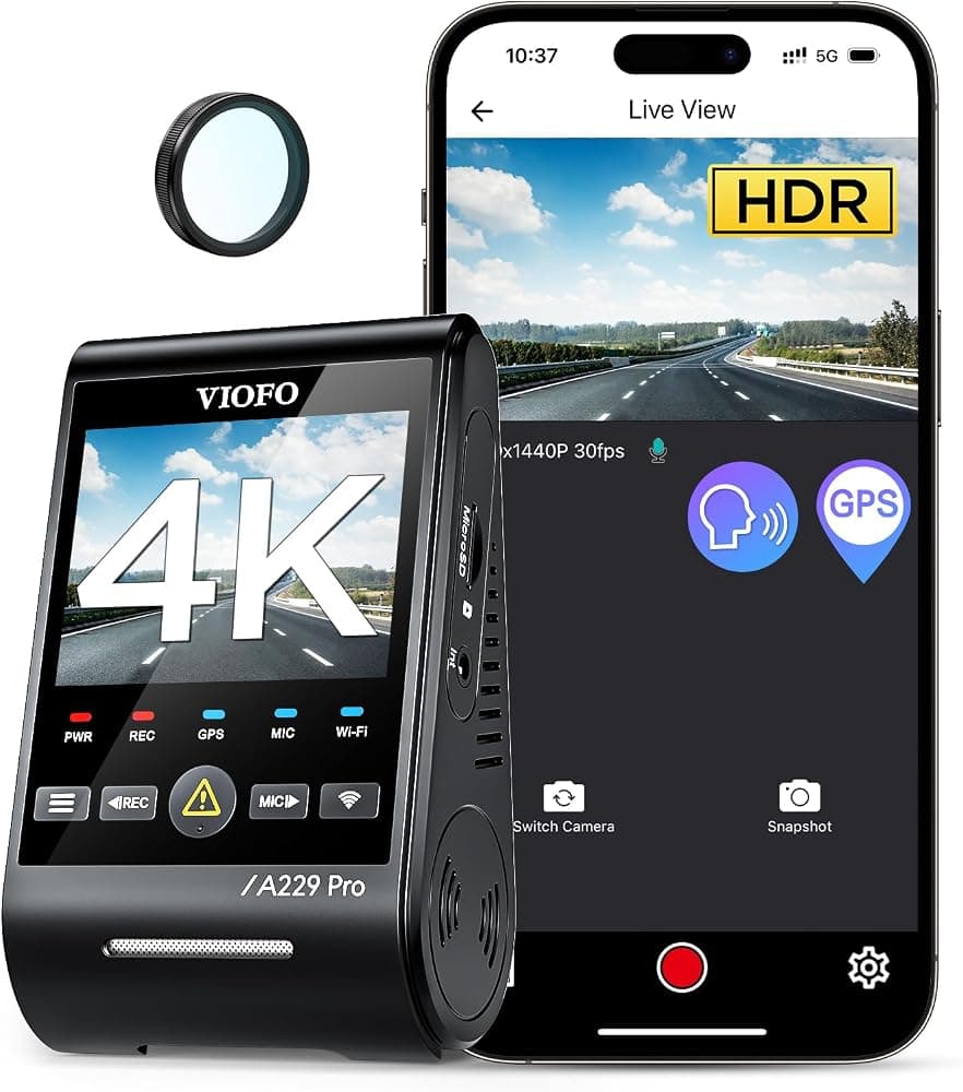 Cámara de salpicadero frontal A229 Pro 4K HDR, sensor STARVIS 2, Wi-Fi de 5 GHz | Grabación frontal 4K, sensor IMX678, Wi-Fi más rápido de 5 GHz, GPS preciso, control por voz, modo de estacionamiento con búfer 24 horas, visión nocturna 2.0