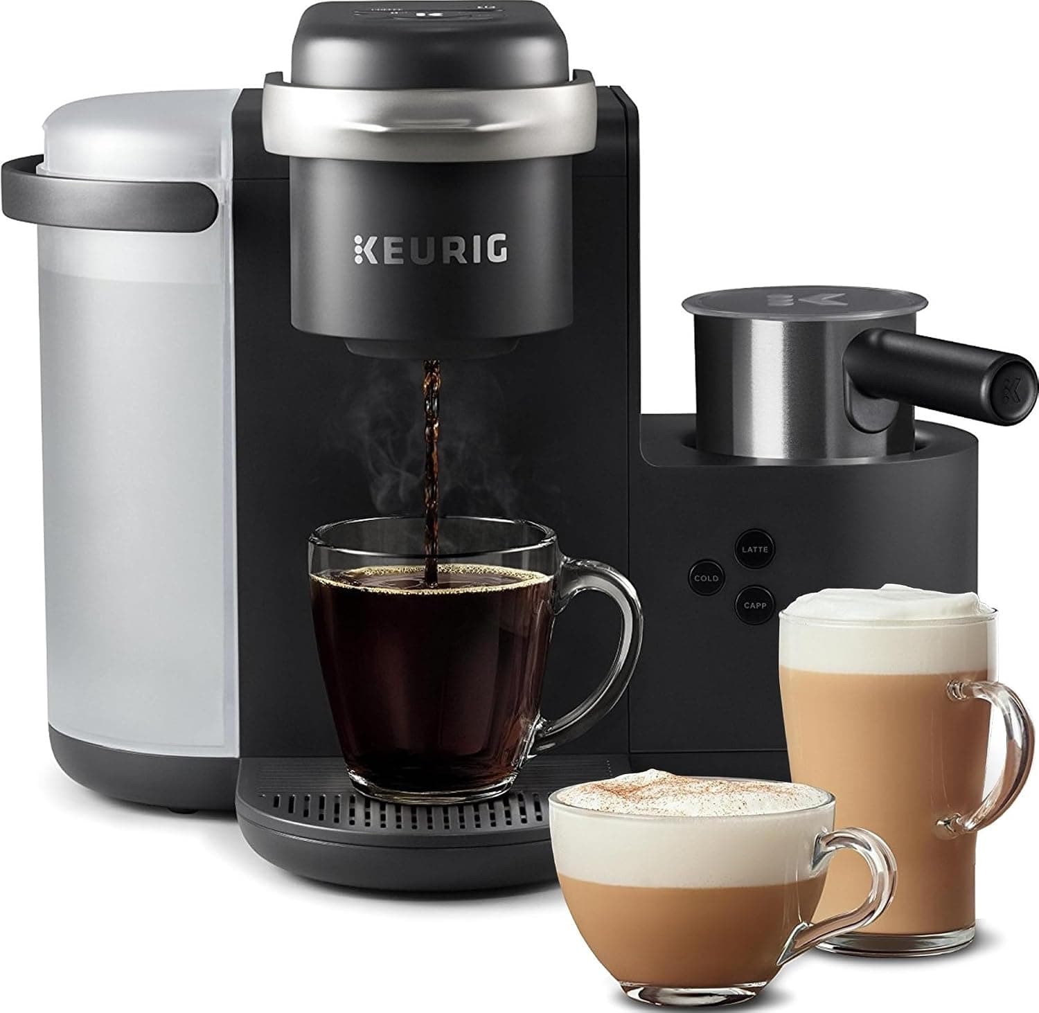 Keurig K-Cafe Cafetera K-Cup de una sola porción, máquina para hacer café con leche y capuchino, viene con espumador de leche apto para lavavajillas, capacidad para tomar café, compatible con todas las cápsulas Keurig K-Cup, carbón oscuro | Espumador de leche apto para lavavajillas