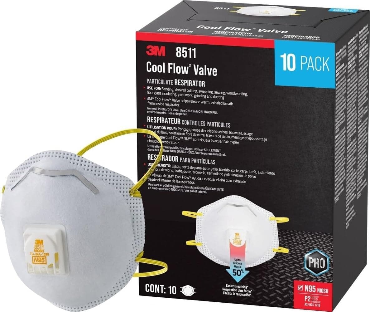 3M 8511 N95 Respirador con válvula de flujo frío, paquete de 10