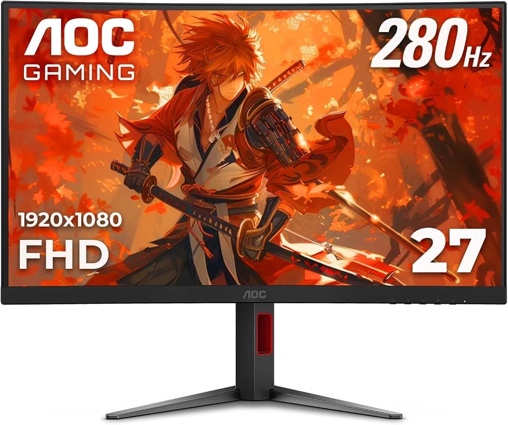 AOC Monitor curvo para juegos de 27 pulgadas FHD 280 Hz VA 0,3 ms HDR, C27G4ZH | Monitor de computadora 1920×1080, FreeSync Premium, HDR, DP 1.4, HDMI 2.0, salida de auriculares, listo para consola, 3 años de Zero-Bright-Dot