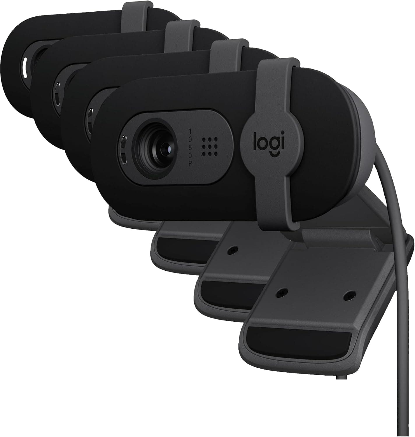 Cámara web Logitech Brio 101 Full HD 1080p para reuniones, transmisión por secuencias, escritorio, computadora portátil, PC: micrófono incorporado, obturador, funciona con zoom, Microsoft Teams, nuevo modo GameChat de Nintendo Switch 2, USB-A, negro, (paquete de 4)