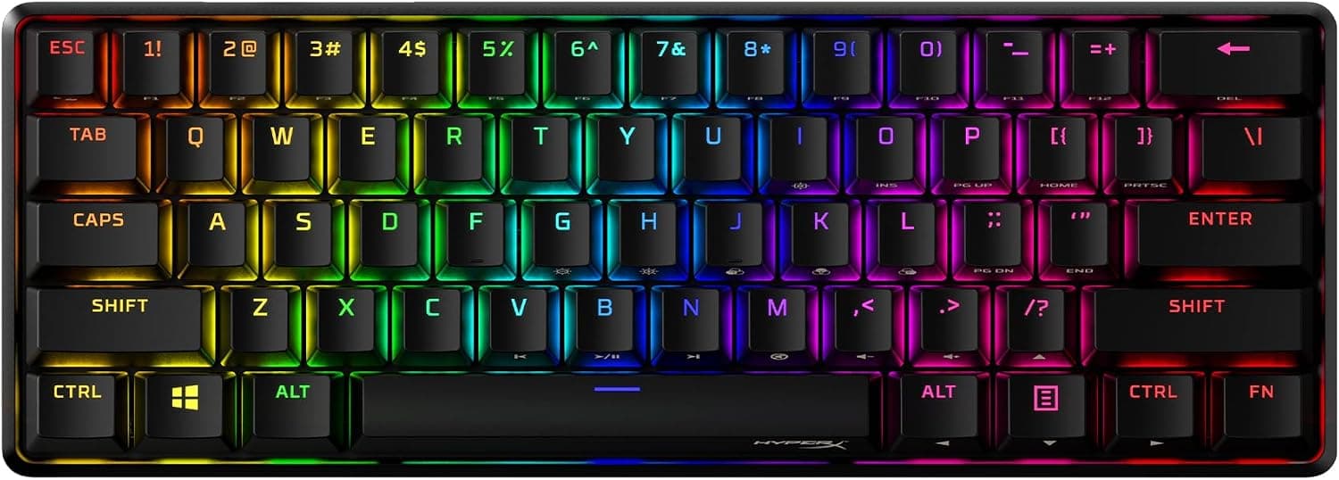 HyperX Alloy Origins 60 - Teclado mecánico para juegos - Factor de forma ultracompacto del 60 % - Interruptor táctil Aqua - Teclas PBT de doble disparo - Retroiluminación LED RGB - Compatible con software NGENUITY, negro