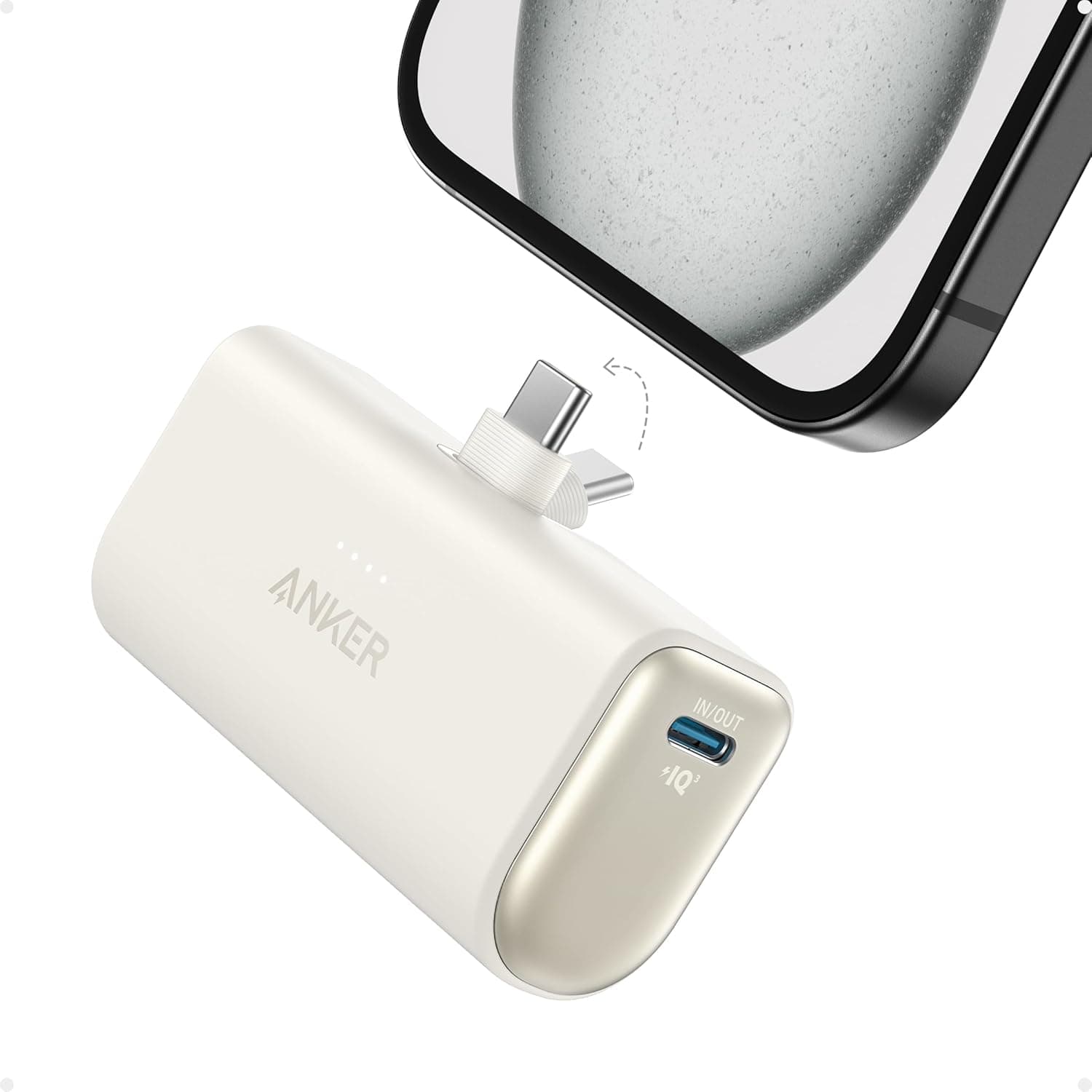Anker Nano Power Bank, cargador portátil de 5000 mAh, conector USB-C incorporado | Cargador portátil de 5000 mAh y 22,5 W para iPhone 17/16/15 Series, Galaxy S23/S22 Series, iPad Pro/Air, AirPods y más
