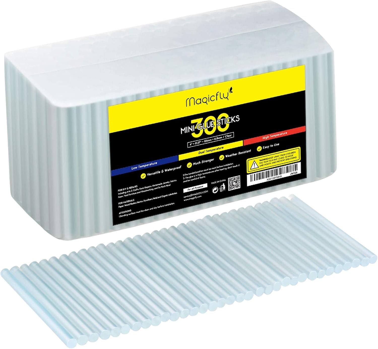 Magicfly Mini barras de pegamento caliente, paquete de 300 barras de pegamento termofusible | 4" de largo x 0,27" de diámetro, compatible con la mayoría de las pistolas de pegamento, perfecto para proyectos de manualidades y sellado