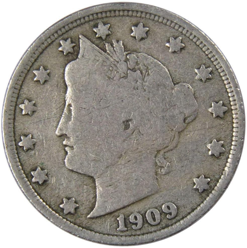 1909 Liberty Head V Moneda de níquel circulada 5c coleccionable | Moneda coleccionable: Liberty Nickel, 1909, cobre-níquel, circulada
