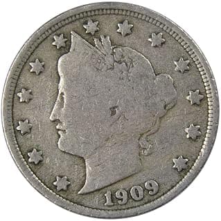 1909 Liberty Head V Moneda de níquel circulada 5c coleccionable | Moneda coleccionable: Liberty Nickel, 1909, cobre-níquel, circulada