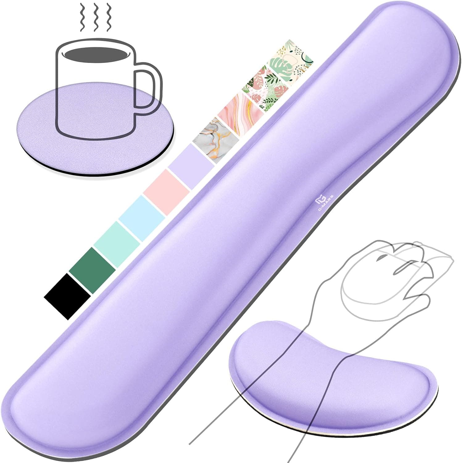 Gimars - Juego de espuma viscoelástica de gel para teclado, reposamuñecas, soporte para muñeca de ratón para oficina, ordenador, portátil, Mac, cómodo, ligero para aliviar el dolor al escribir fácilmente, color morado