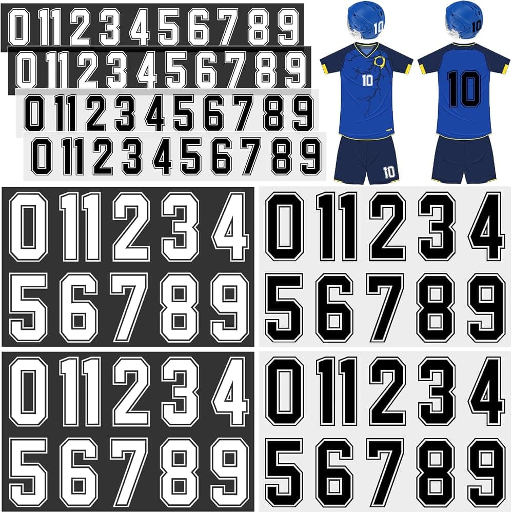 Glenmal 88 hojas 968 piezas Números termoadhesivos para Jersey 0-9, blanco y negro | Uniforme deportivo de ropa de tela de vinilo de transferencia de calor, tallas grandes pequeñas a granel, equipo de casco de béisbol de baloncesto de fútbol DIY