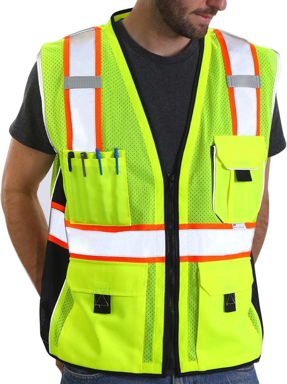 Dib Safety Heavy Duty Reflective Safety Vest with Pockets, Yellow Mesh 2XL | Made with 3M Reflective Tape, High Visibility Surveyor Vest with Pockets and Zipper for Men Women, ANSI Class 2 Compliant