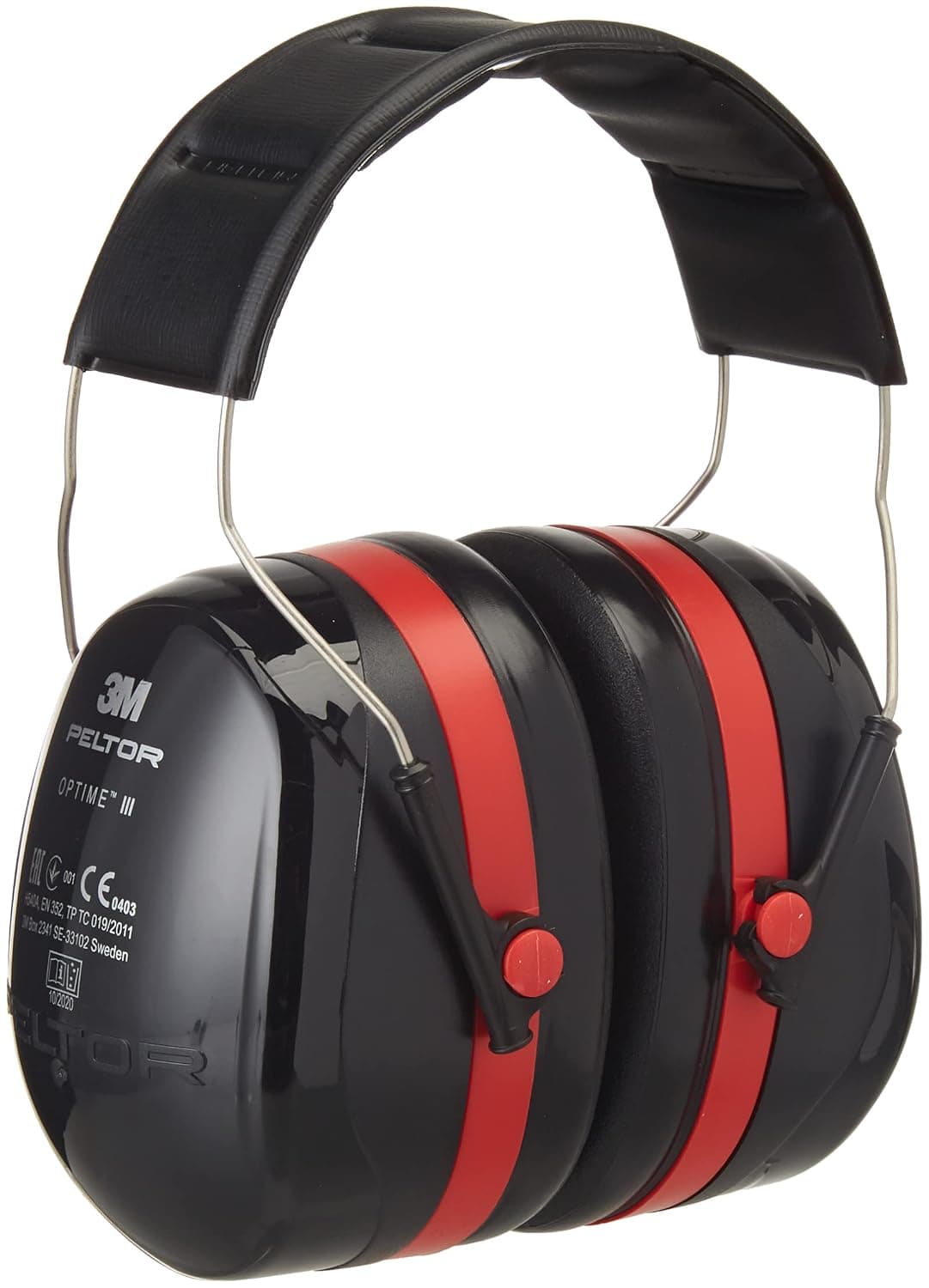 '3 M Peltor 310.10 Peltor Optime III " | Orejeras con diadema, protección auditiva contra altos niveles de ruido en entornos industriales, negro/rojo, 1 por paquete