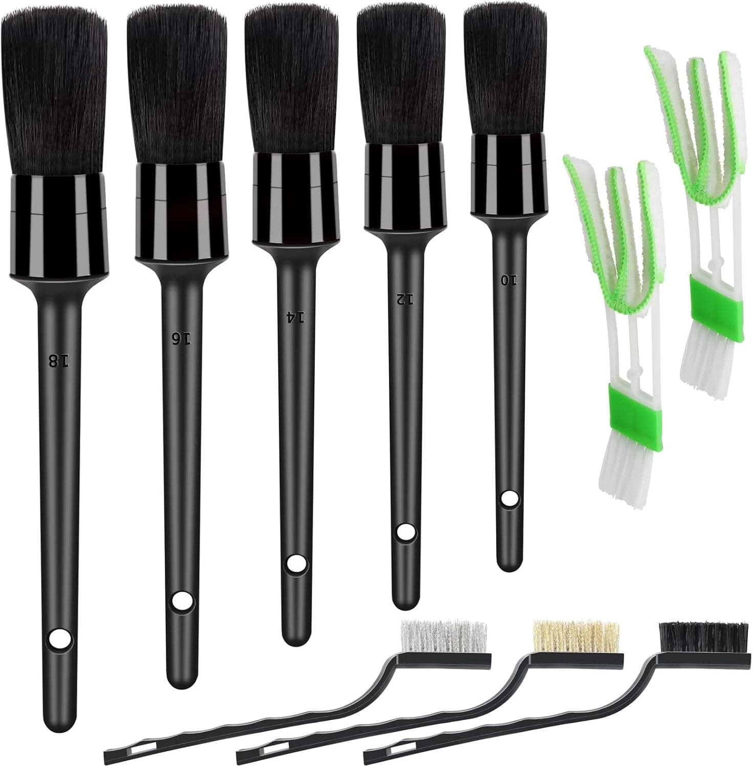 HMPLL Juego de brochas para detalles de 10 piezas, cepillos multiusos para detalles de automóviles | para limpiar el interior, exterior, motor y cuero del automóvil, incluido 5 cepillos de limpieza para automóviles, 3 cepillos de alambre, 2 cepillos de ventilación,Black