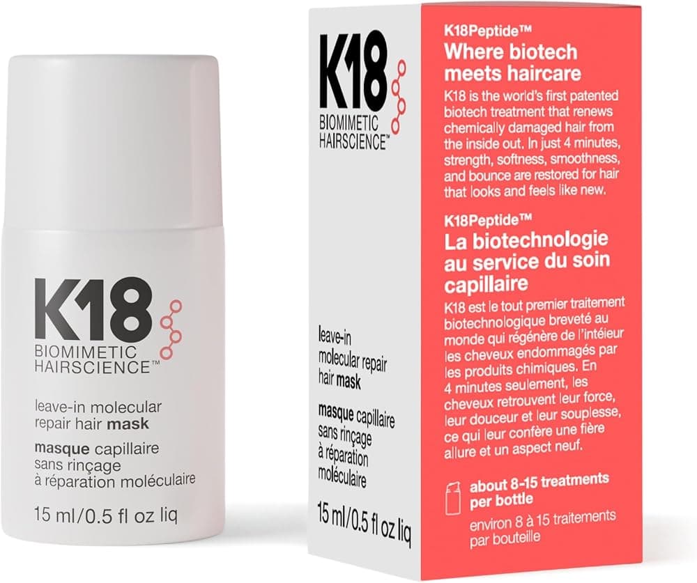 K18 Leave-In Molecular Repair Hair Mask, Patented, Lasting Repair For Dry, Frizzy, Damaged Hair, Reverse Damage In 4 Minutes From Bleach, Color, Chemical Services + Heat