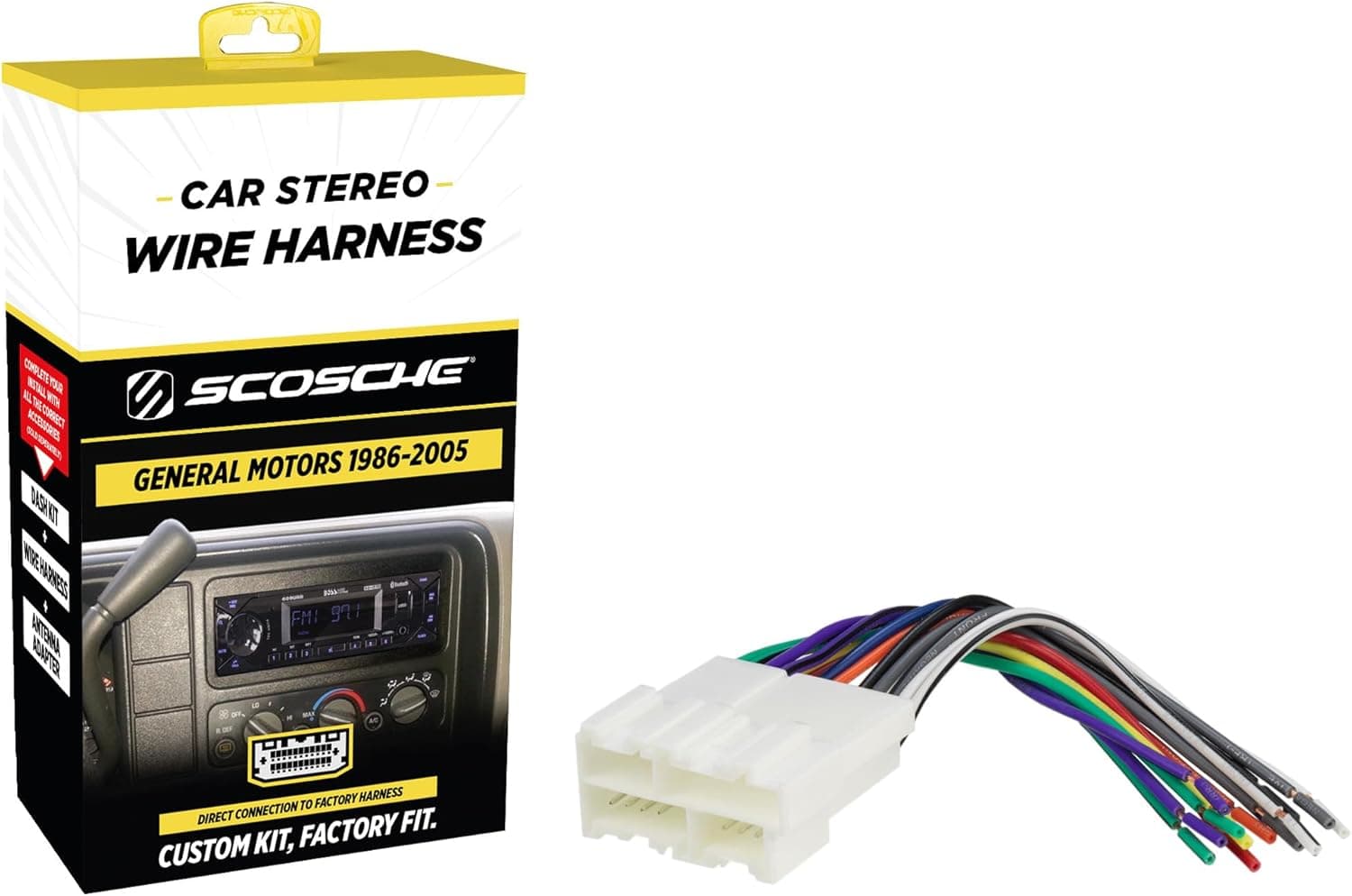 Scosche GM02B Arnés de cableado estéreo para automóvil compatible con vehículos seleccionados de General Motors 1986-2005 no amplificados - Consulte la lista de vehículos en imágenes para verificar su modelo