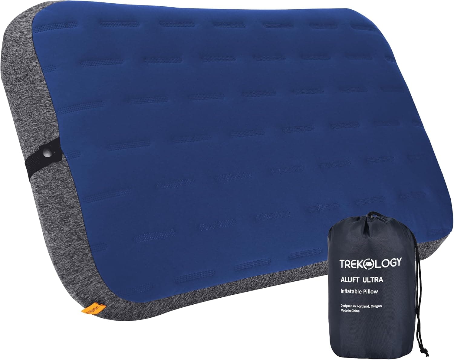 TREKOLOGY Almohada para acampar - Inflable grande (24"x15") para comodidad hogareña, portátil y ergonómica, fácil de limpiar, duradera y a prueba de fugas, correa extraíble para un ajuste seguro - ALUFT Ultra (azul)