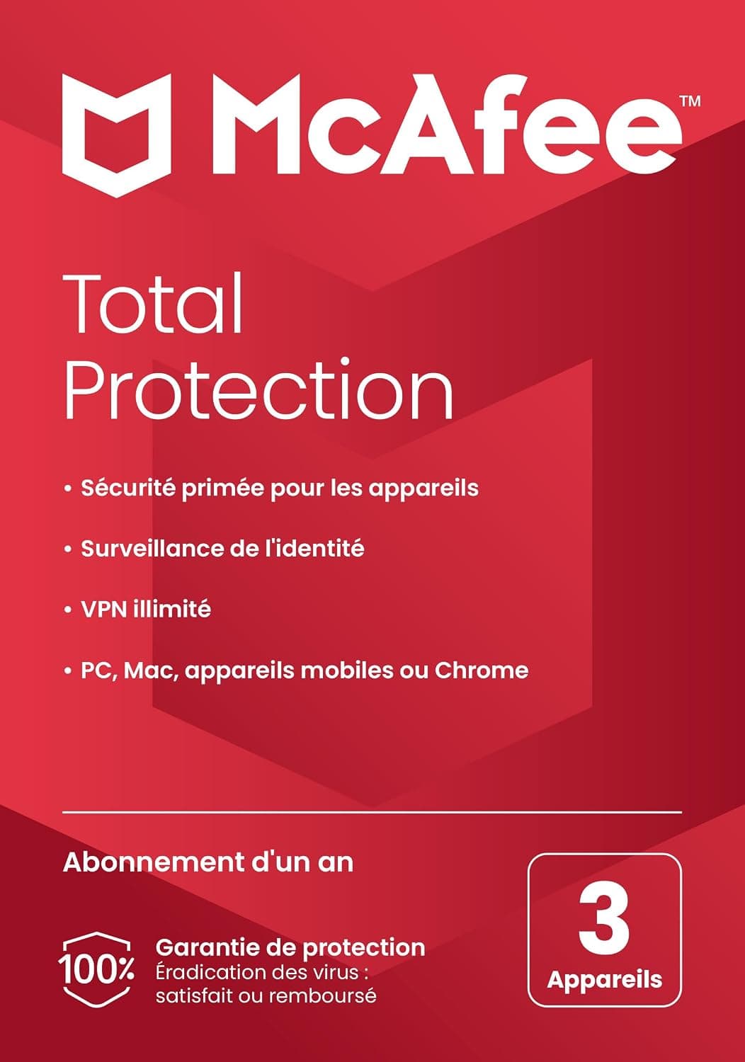 McAfee Total Protection 2022 | 3 Devices | Security Bundle with Antivirus | VPN, Password Manager | PC/Mac/Android/iOS | 1 Year Subscription | By Mail