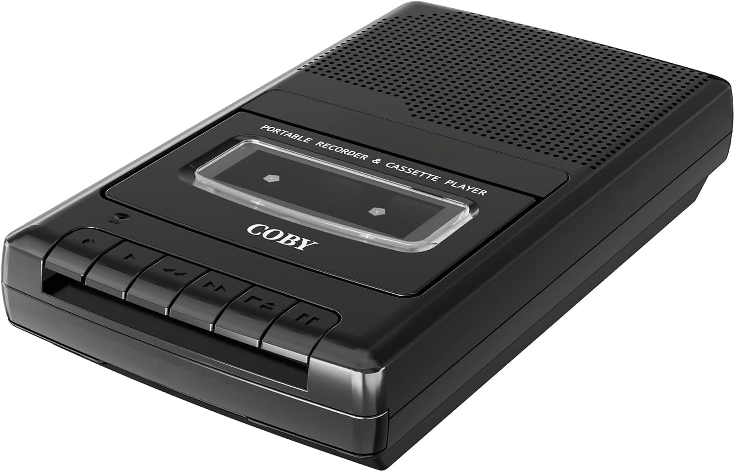 Reproductor y grabador de cintas de casete Coby, micrófono incorporado, batería o CA, negro